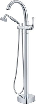 Free Standing Tub Faucet, Hanallx Luxury Polished Chrome Freestanding Bathtub Faucet with Sprayer, Premium Brass High Flow Rate Floor Mount Tub Filler Swivel Spout, Roman Tub Faucet Set（HM88011-CP）