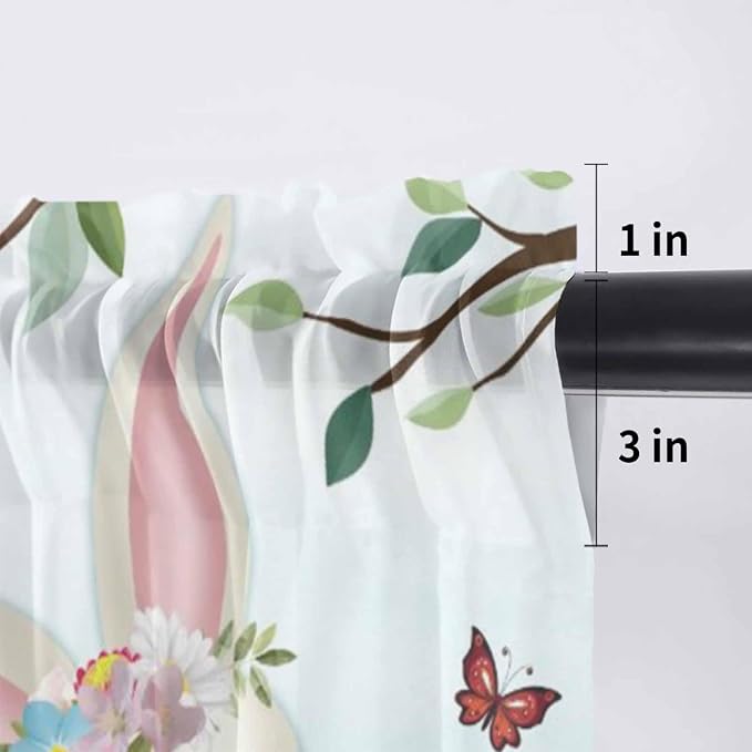 Easter Sheer Valances for Windows 54"x18", Light Filtering Kitchen Curtains - Image 7