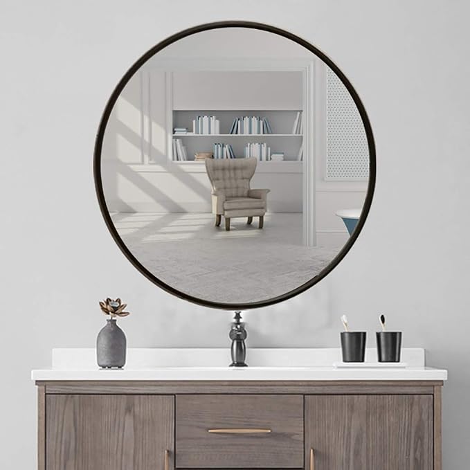 Round LED Bathroom Mirror Demister Pad IP44 Vanity Large Mirror Cold Light by Unknown