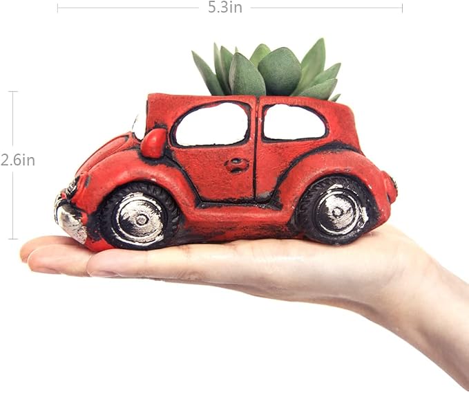 Cement Red Car Succulent Planter Flower Pots Succulent Plants Containers - Image 5