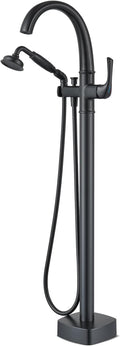 Free Standing Tub Faucet, Hanallx Luxury Matte Black Freestanding Bathtub Faucet with Sprayer, Premium Brass High Flow Rate Floor Mount Tub Filler Swivel Spout, Roman Tub Faucet Set（HM88011-BK）