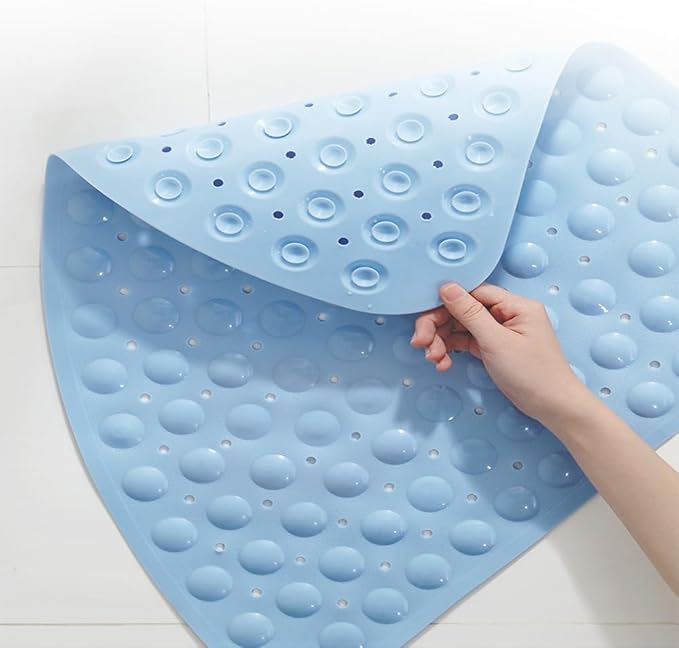 Mrcrypos Corner Shower Mats 25.5 x 25.5 Inches Bath Mat with Suction Cups and Drain Holes, Quick Dry Anti Slip Bathmat Machine Washable Shower Stall Mats for Bathroom, Baby Blue