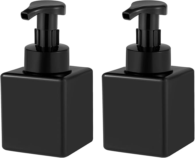 UUJOLY Foaming Soap Dispenser, 9oz Refillable Pump Bottle Plastic for Liquid Soap, Shampoo, Body Wash, 2 Pcs, Black