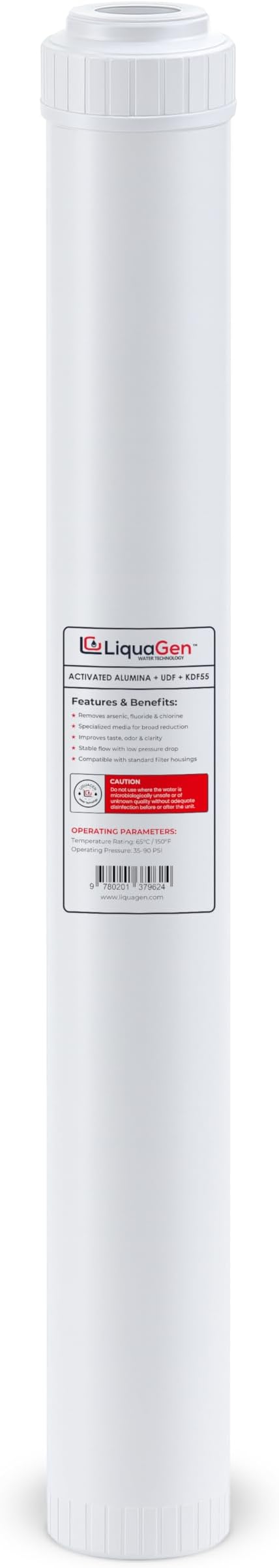LiquaGen Activated Alumina + Carbon + KDF-55 Replacement Water Filter Cartridge by LiquaGen