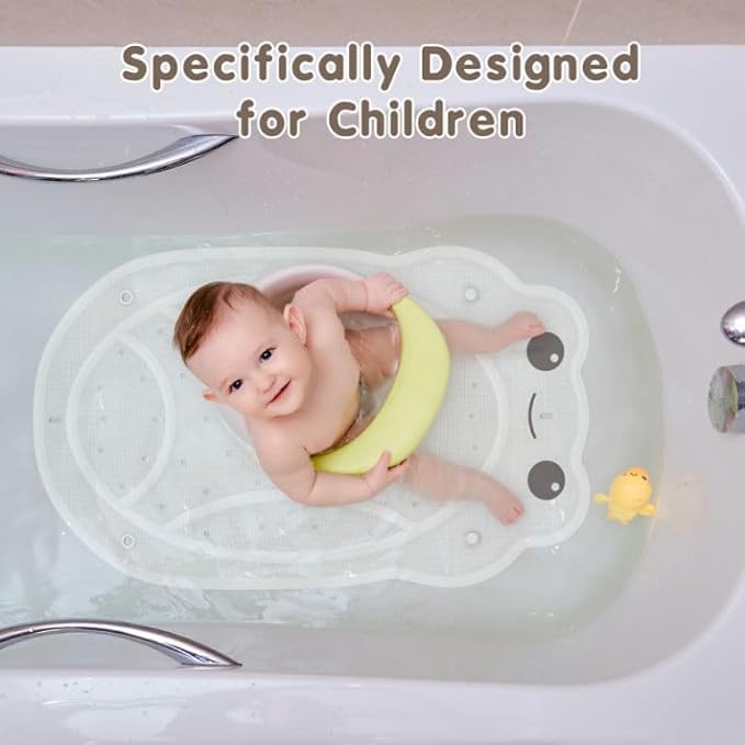 Bathtub Mat Non Slip Kids, Toddler Bath Mat, 30 * 18 Inch Shower Mats for Inside Shower, Rubber Tub Mat no Chemical Smell, Suction Cups for Secure Grip, Fun Patterns, Easy to Clean, Beige