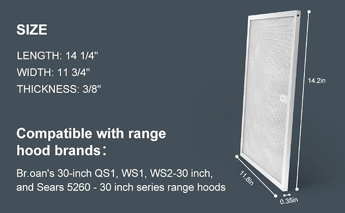 BPS1FA30 Range Hood Grease Filter 11-3/4" x 14-1/4" Aluminum Filter Compatible - Image 4