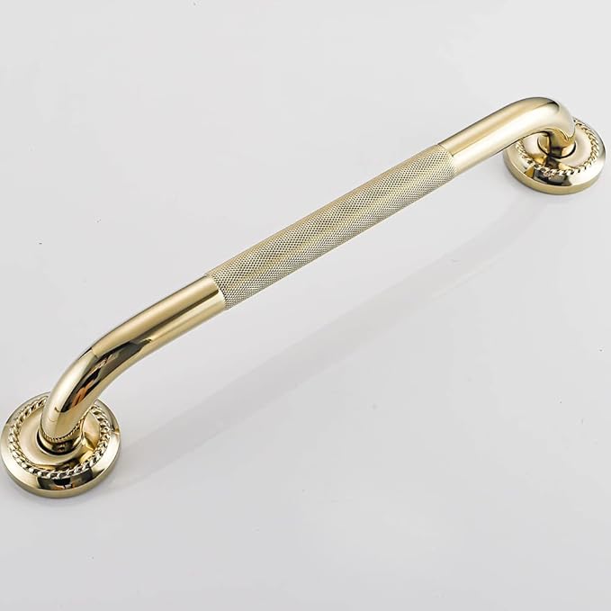 Textured Shower Grab Bar, 18-Inch Bathroom Support Rails, Stylish Anti-Slip Safety Armrest Hand Rail, Polished Gold Finish, Good for Senior, Kids, Elderly