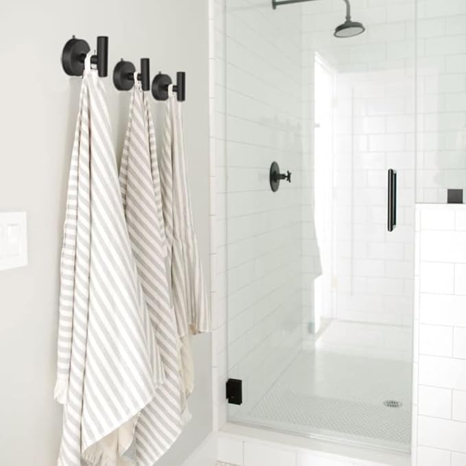 DGYB Large Suction Cup Hooks for Shower Set of 4 - Black Towel Hooks for Bathrooms - Stainless Steel Removable Wall Hooks - 15 Lb Heavy Duty Hanging