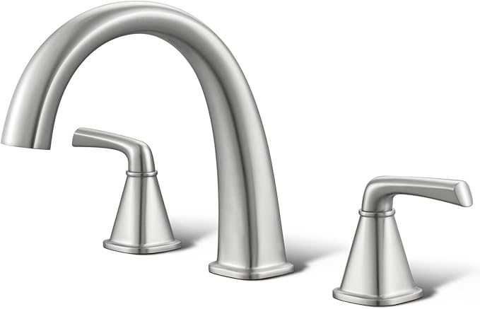 Brass Bathtub Faucet Roman Tub Faucet Gooseneck Tub Filler, Brushed Nickel Garden Tub Faucet Deck Mount 3 Hole High Flow Bathtub Faucet Set, with Valve & Hose, 12-20in Widespread