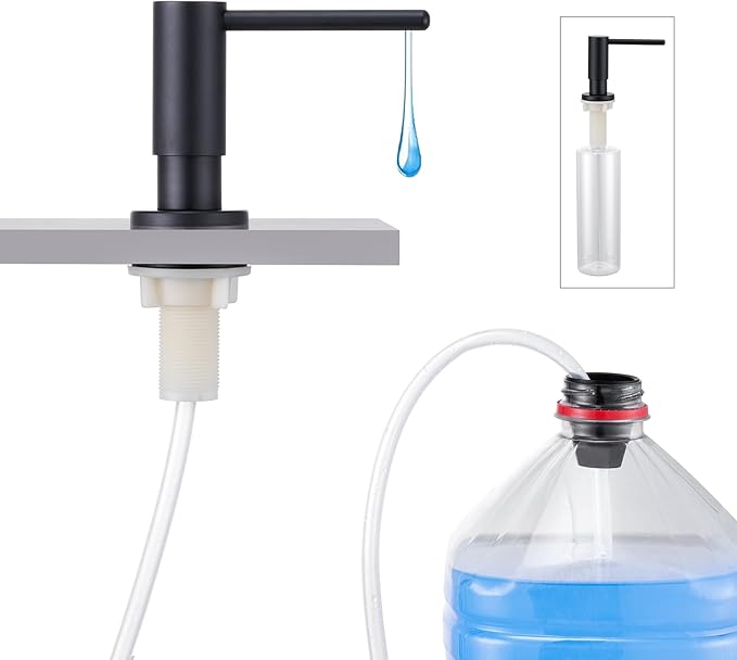 Kitchen Sink Soap Dispenser with 17 OZ Bottle and 40" Extension Tube Kit, Stainless Steel Built-in Soap Dispenser for Kitchen Sink or Countertop, in or Under Sink Installation, Matte Black