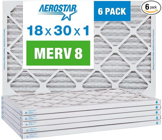 Aerostar 18x30x1 MERV 8 Pleated Air Filter, AC Furnace Air Filter, 6 Pack by AirFiltersDelivered