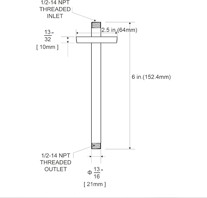 OFFO Shower Arm with Flange, 6 in Brushed Nickel Ceiling Mount Replacement Rain Shower Head Straight Arm Ceiling-Mounted For Fixed Shower Head & High Pressure Rain