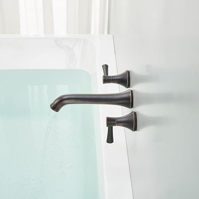 Wall Mount Tub Filler Brass Tub Faucet Oil Rubbed Bronze Bathroom Bathtub Faucets with 2 Handles