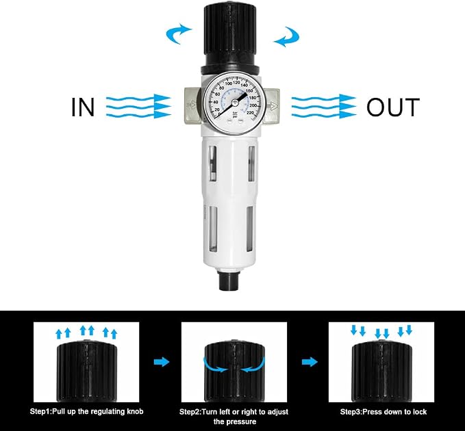 Beduan Compressed Air Pressure Regulator Filter 1/2"NPT, Water/Oil Trap - Image 2