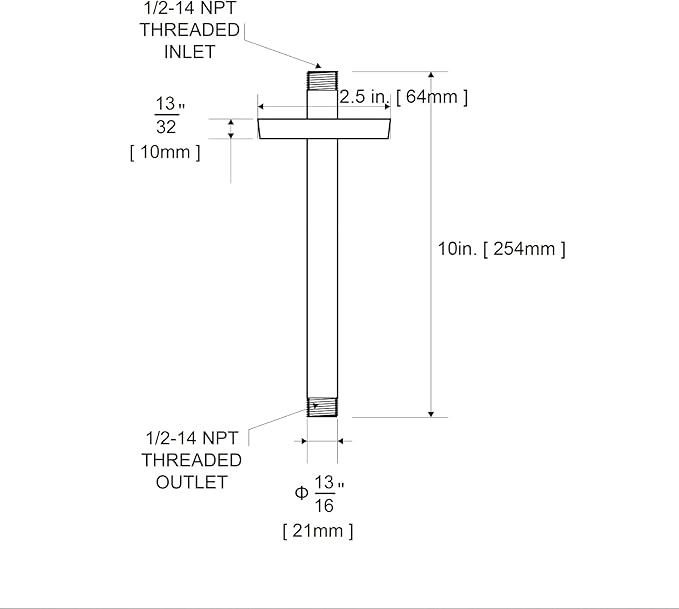 OFFO Shower Arm with Flange 10 in Ceiling Mount Replacement Rain Shower Head Straight Arm Ceiling-Mounted For Fixed Shower Head & High Pressure Rain Matte Black