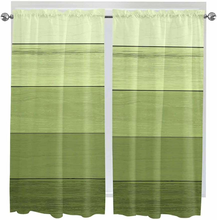 Gradient Green Wooden Board Window Valance Curtains, Retro Country Wood Grain - Image 8