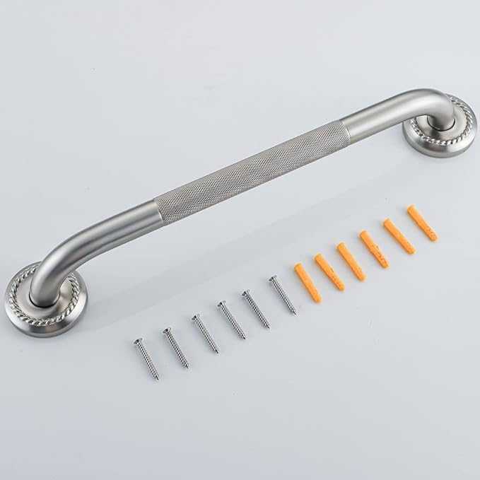 Anti Slip Shower Grab Bar, 12-Inch Toilet Textured Sturdy Hand Rail, Stylish Bathroom Armrest, Brushed Nickel Finish, Multi Function Assist Handle
