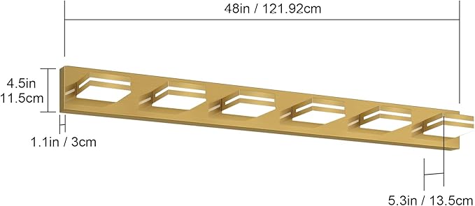 SineRise LED Modern Bathroom Vanity Light Fixtures (6-Light, 48-Inch), Brass Modern Acrylic Bathroom Wall Lighting Fixtures Over Mirror (Cool White 6000K)