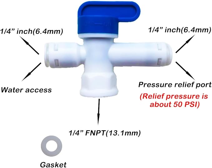 Water Storage Tank Ball Valve Pressure Relief Valve 1/4" inch FNPT to 1/4" Push - Image 2