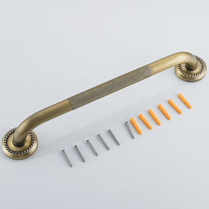 Heavey Duty Grab Bar, 12-Inch Sturdy Hand Rail, Stylish Bathroom Armrest, Antique Brass Finish, Good for Senior, Kids, Elderly