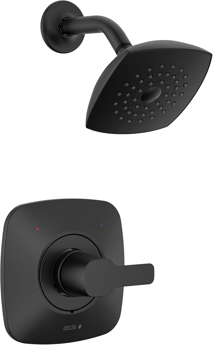 Delta Modern 14 Series Shower Faucet Set, Matte Black Shower Head and Handle Set, Valve Trim Kit, Matte Black T142339-BL-PP (Valve Not Included)