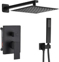 Shower Faucet Set Rain Shower System Matte Black with High Pressure 10-Inch Shower Head Handheld Square Shower Head Bathroom Luxury Rain Shower Faucet Shower Complete Combo Kit Wall Mounted