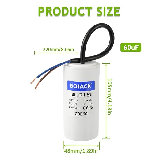 BOJACK CBB60 Run Capacitor 60 uF 450V AC 60 MFD 2 Wire 50/60Hz Cylinder Motor - Image 2