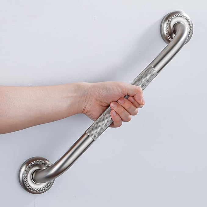 Anti Slip Shower Grab Bar, 16-Inch Toilet Textured Sturdy Hand Rail, Stylish Bathroom Armrest, Brushed Nickel Finish, Multi Function Assist Handle