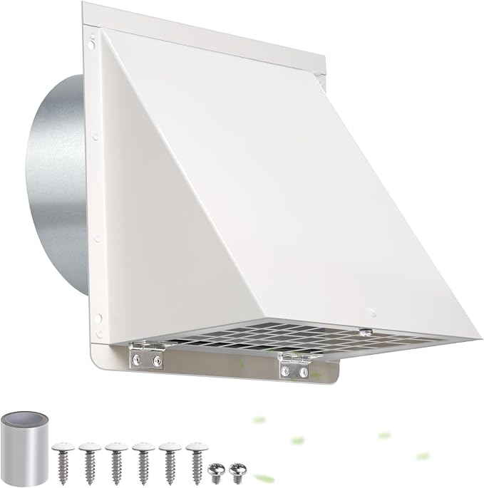 6 Inch Hooded Wall Vent with Mesh&Damper, 6in Dryer Vent Cover Outside Metal - Image 9