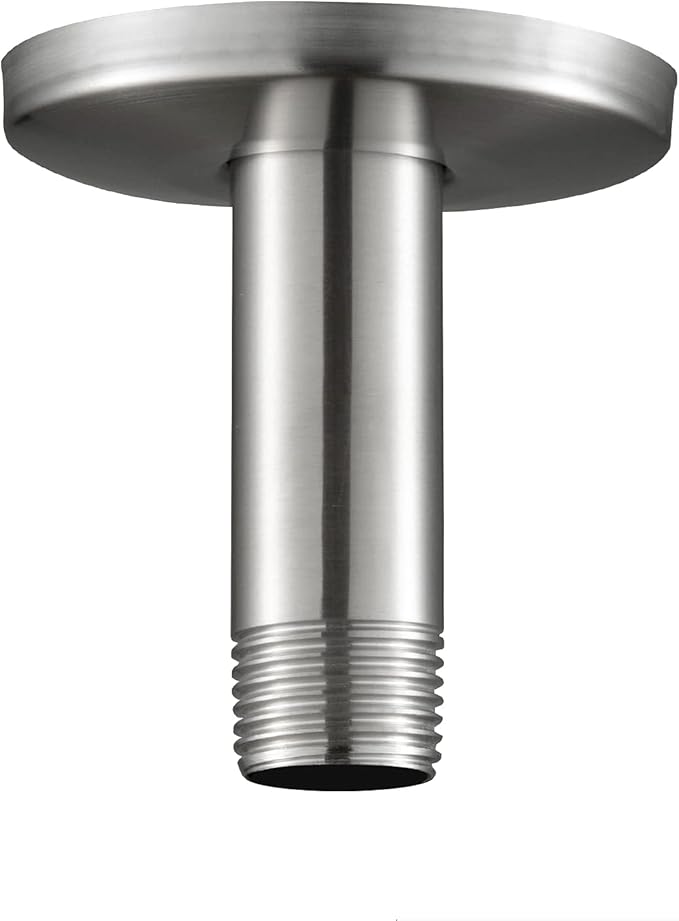 OFFO Shower Arm with Flange, 3 in Brushed Nickel Ceiling Mount Replacement Rain Shower Head Straight Arm Ceiling-Mounted For Fixed Shower Head & High Pressure Rain