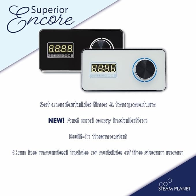 Superior Encore 24kW Steam Shower Generator Kit with Horizontal Black Keypad & Set of 6 Aromatherapy Oils |Self-Draining Steam Bath Generator|One-click Connection Cord|