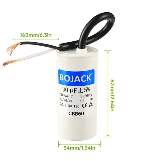 BOJACK Run Capacitor 30 uF MFD 250V AC 30 MFD CBB60 2 Wire 50/60Hz Cylinder - Image 2