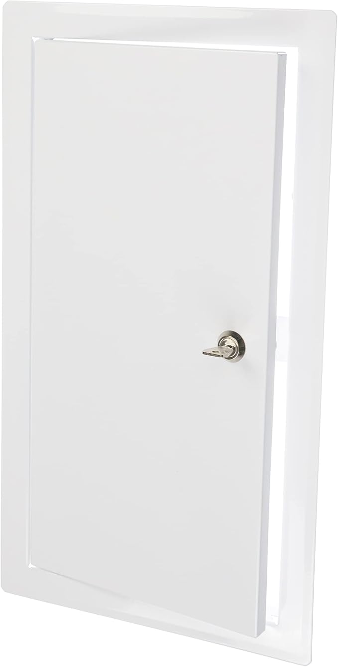 8" x 16" Lockable White Metal Access Door - Service Shaft Panel with Key for Plumbing, Electricity, Heating, Alarm & Bathroom Services