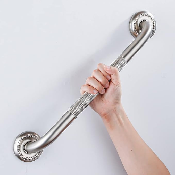 Anti Slip Shower Grab Bar, 24-Inch Toilet Textured Sturdy Hand Rail, Stylish Bathroom Armrest, Brushed Nickel Finish, Multi Function Assist Handle