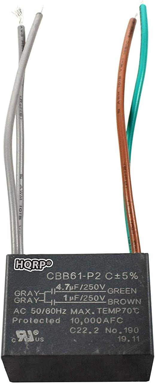 HQRP 2-Pack Ceiling Fan Capacitor CBB61 4.7uf+1uf 4-Wire - Image 3