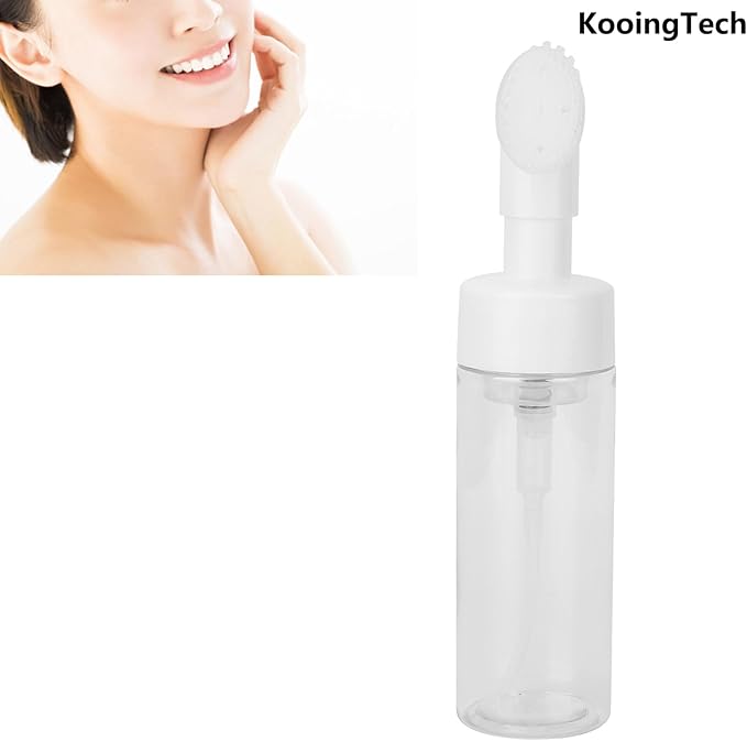 150ML Foam Pump Bottle with Brush, Lotion Dispensing Bottle, Plastic Facial Cleansing Foam Bottle, Portable Facial Cleanser Dispenser(150ML)