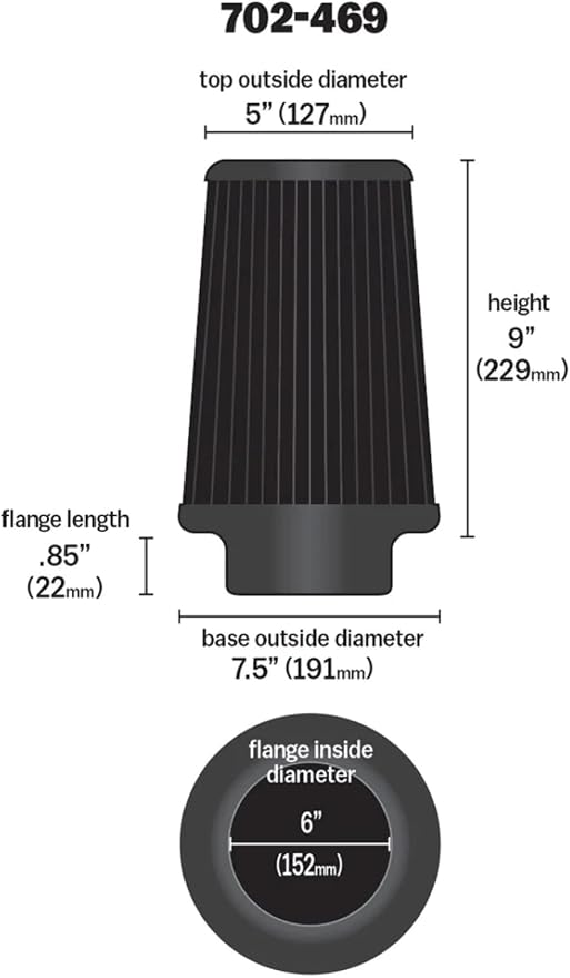Airaid 702-469 Universal Clamp-On Air Filter: Round Tapered; 6 Inch Flange ID; - Image 2