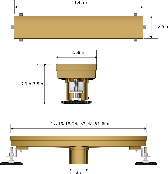 Linear Shower Drain, 304 Stainless Steel with Adjustable Leveling Feet, Hair Strainer,Reversely Install Place to Create an Invisible Floor Drain - Gold -24-Inch