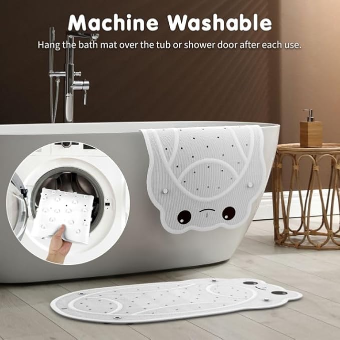 Bathtub Mat Non Slip Kids, Toddler Bath Mat, 30 * 18 Inch Shower Mats for Inside Shower, Rubber Tub Mat no Chemical Smell, Suction Cups for Secure Grip, Fun Patterns, Easy to Clean, Beige