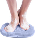 Silicone Shower Foot Scrubber Mat, 2025 Upgraded Exfoliating Bath Pad with Non-Slip Suction Cups Wall Mounted Foot Cleaning Mat (Blue)