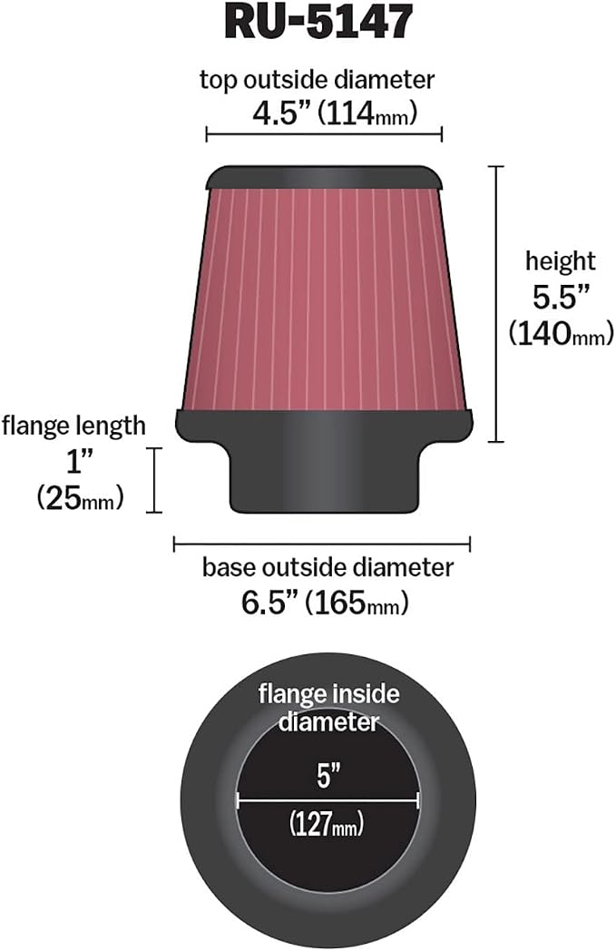 K&N High-Flow Original Lifetime Universal Clamp-On Air Filter: High Performance - Image 2