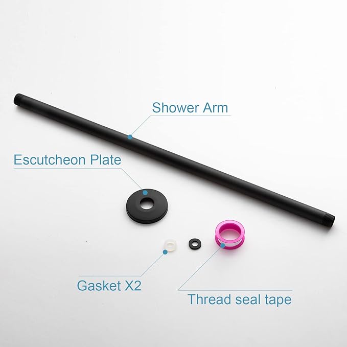 OFFO Shower Arm with Flange, 24 in Ceiling Mount Replacement Rain Shower Head Straight Arm Ceiling-Mounted For Fixed Shower Head & High Pressure Rain, Matte Black