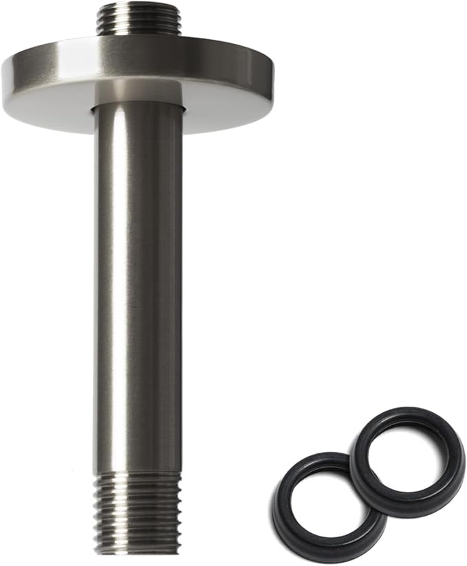 6 Inch Shower Arm with Flange, Ceiling Mounted Shower Head Extension Arm, 1/2 NPT Straight Arm for Rain Shower Head, Stainless Steel Shower Head Extension Replacement Pipe Arm, Brushed Nickel