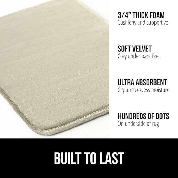 GORILLA GRIP Memory Foam Bath Rugs, Soft Absorbent Velvet Bathroom Mats, Durable Dots on Underside, Machine Washable Bathmat, Carpet Rug Room Decor for Shower Floor, 30x20 Mat, Champagne