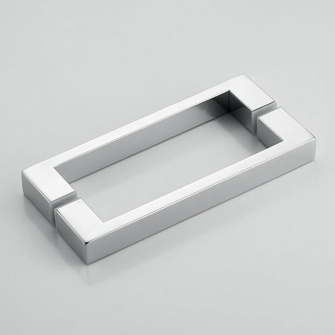 Shower Door Hardware Kit for Frameless Corner Shower Setup, Includes Hinges, Square Pull Handles, U-Clamps and Connector, for 5/16"–3/8" Glass, Bathtub or Standing Shower Use, Chrome