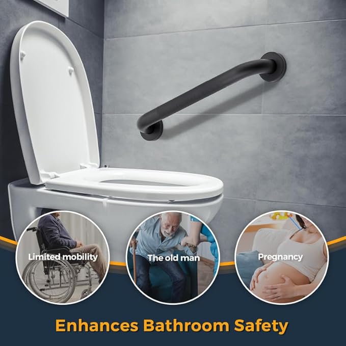 Grab Bars for Shower, 1 Pack 12-Inch Anti Slip Shower Handles for Elderly, Safety Shower Grab Bar, Stainless Steel Handicap Grab Bars for Bathroom (Black 1" Diameter)