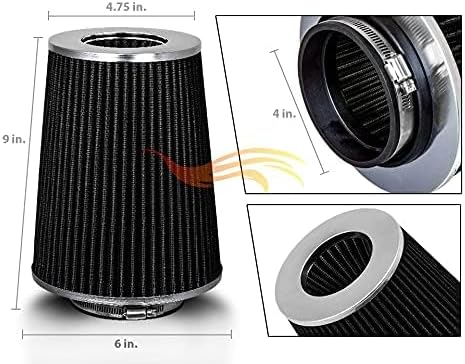 BLACK 4" 102 mm Inlet Truck Air Cone Replacement Performance Washable Clamp-On - Image 3