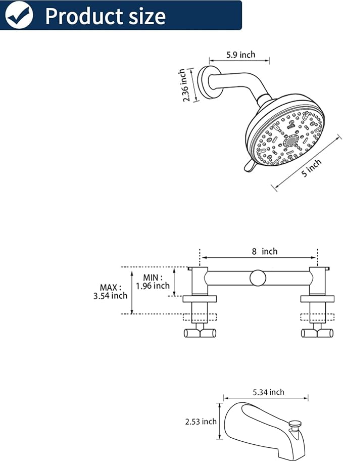 2 Handles Shower Faucet Set with Tub Spout Bathtub Shower Faucet Combo Set Shower System Complete Tub and Shower Trim Kit Brushed Gold Wall Mounted Shower Fixtures