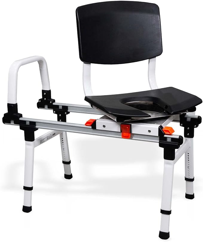 ShowerGlyde SG3 - FSA HSA Eligible | Sliding Transfer Bench for Tight Spaces, Swivel Seat, Grab Bar, and Height Adjustable - Ideal Sliding Shower Chair for Compact Bathrooms