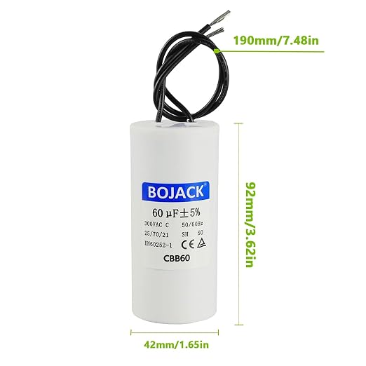 BOJACK Run Capacitor 60 uF 300V AC 60 MFD CBB60 2 Wire 50/60Hz Cylinder Motor - Image 2